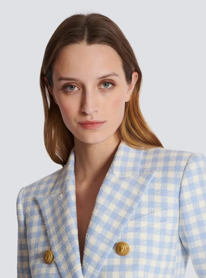 Gingham Tweed 6button Jacket Blue Women Balmain Jackets And Blazers