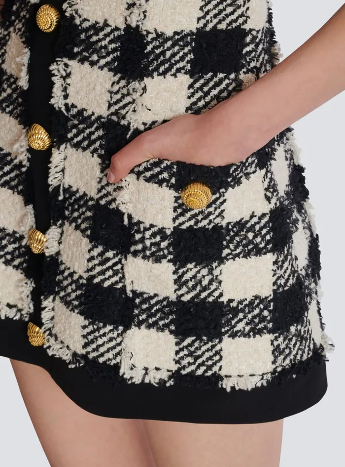Gingham Tweed And Crepe Dress Black Women Balmain Dresses