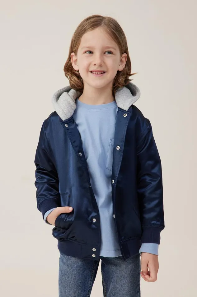 Girls 214Boys 214 Jackets and Sweaters Cotton On Hugh Hooded Bomber Jacket Navy Blazer