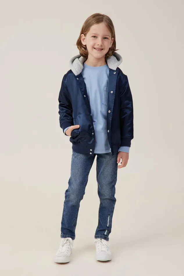 Girls 214Boys 214 Jackets and Sweaters Cotton On Hugh Hooded Bomber Jacket Navy Blazer