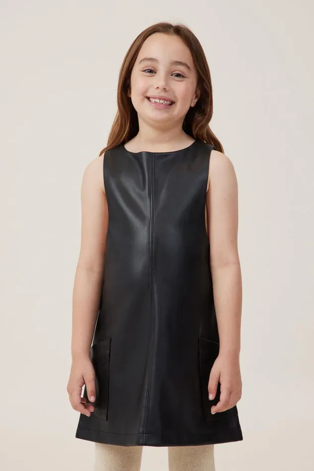 Girls 214 Dresses Cotton On Penny Vegan Leather Pinafore Black