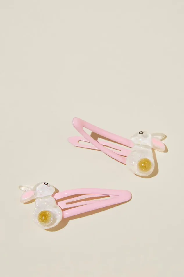 Girls 214 Hair Accessories Cotton On Sadie Snap Clips Blush Pink Glitter Bunnies