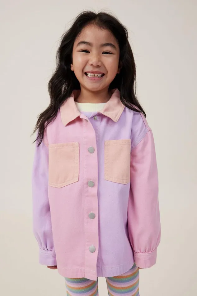 Girls 214 Jackets and Sweaters Cotton On Sophie Denim Shacket Pastelcolour Block