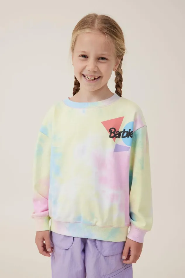 Girls 214 Sweatshirts and Sweatpants Cotton On License Dusty Fleece Crew Neck Lcn Mat Barbie Grouptie Dye