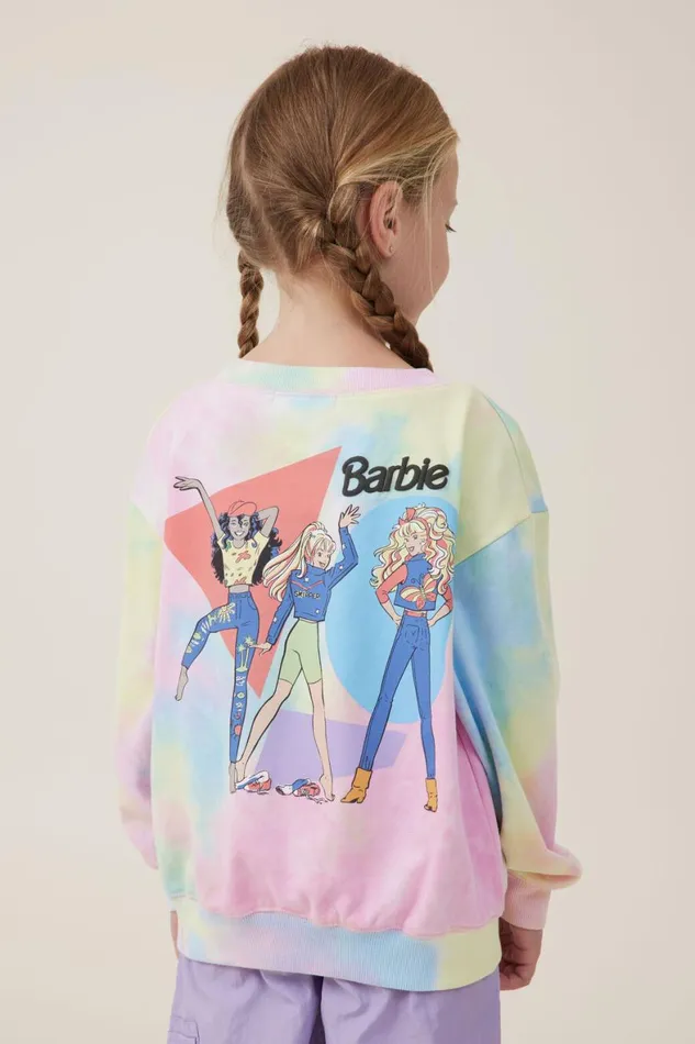 Girls 214 Sweatshirts and Sweatpants Cotton On License Dusty Fleece Crew Neck Lcn Mat Barbie Grouptie Dye