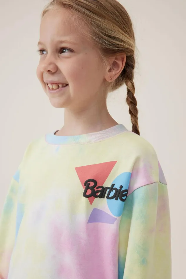 Girls 214 Sweatshirts and Sweatpants Cotton On License Dusty Fleece Crew Neck Lcn Mat Barbie Grouptie Dye