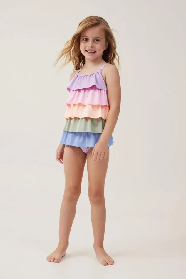 Girls 214 Swimwear Cotton On Pepper One Piece Rainbow Ruffle