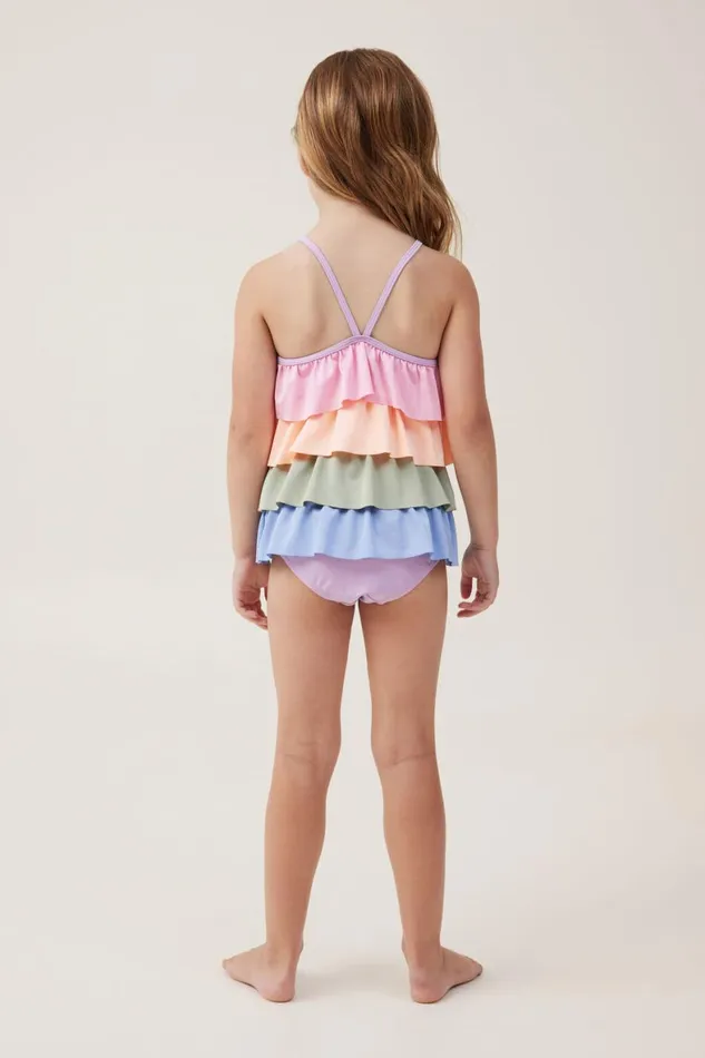 Girls 214 Swimwear Cotton On Pepper One Piece Rainbow Ruffle