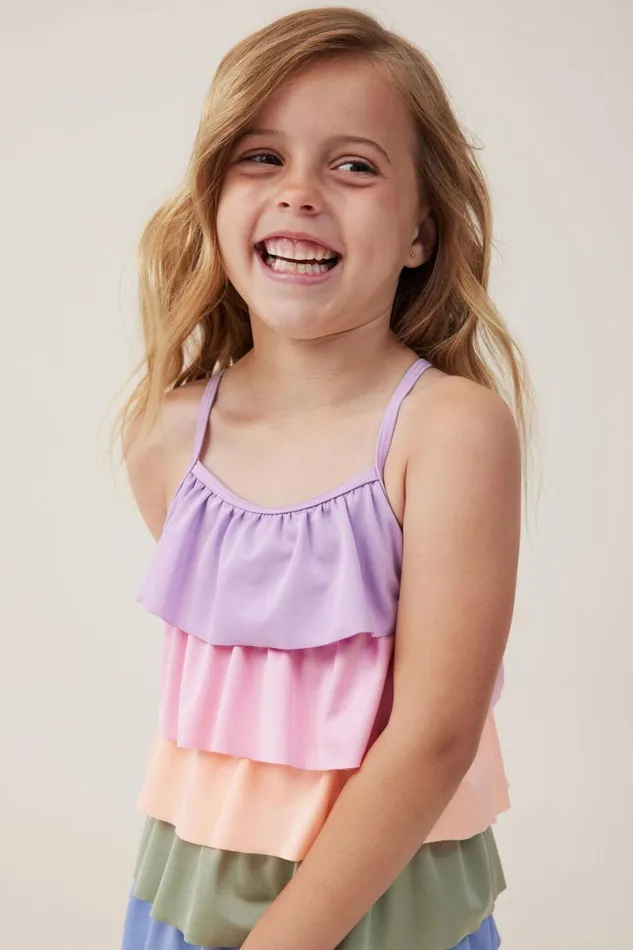 Girls 214 Swimwear Cotton On Pepper One Piece Rainbow Ruffle