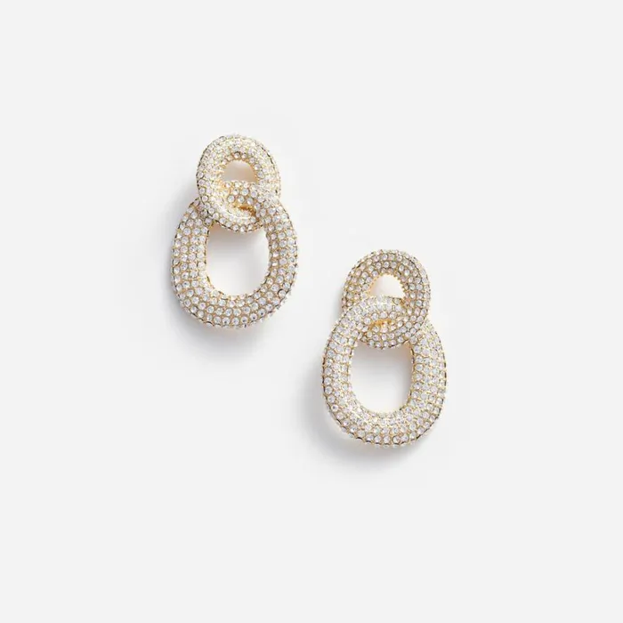 Gold Crystal Link Earrings Women Self Portrait Jewellery