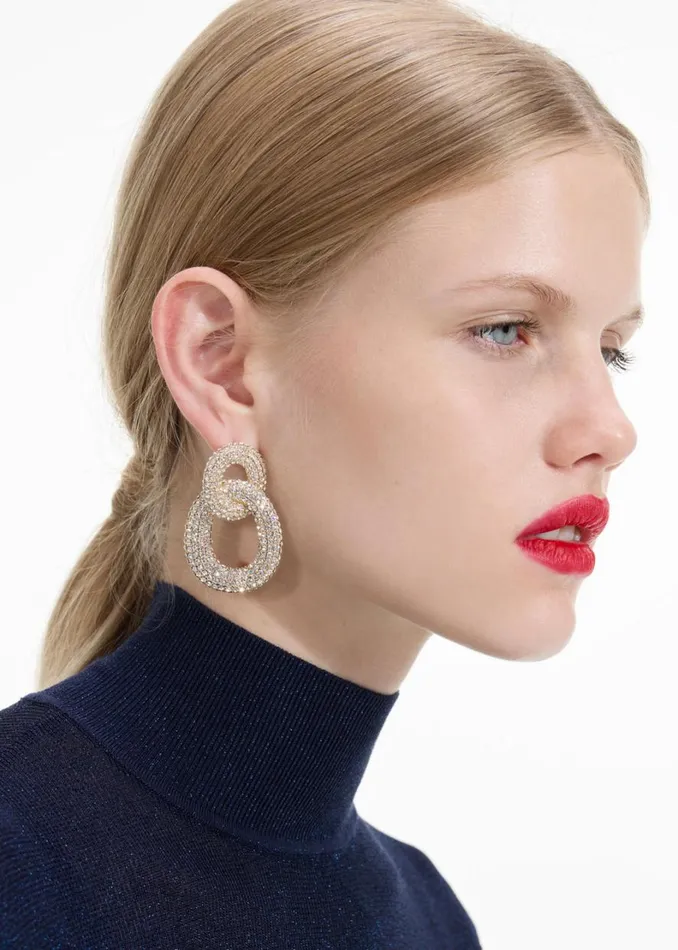 Gold Crystal Link Earrings Women Self Portrait Jewellery