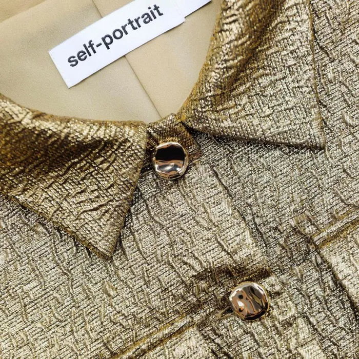 Gold Metallic Jacquard Top Women Self Portrait Tops