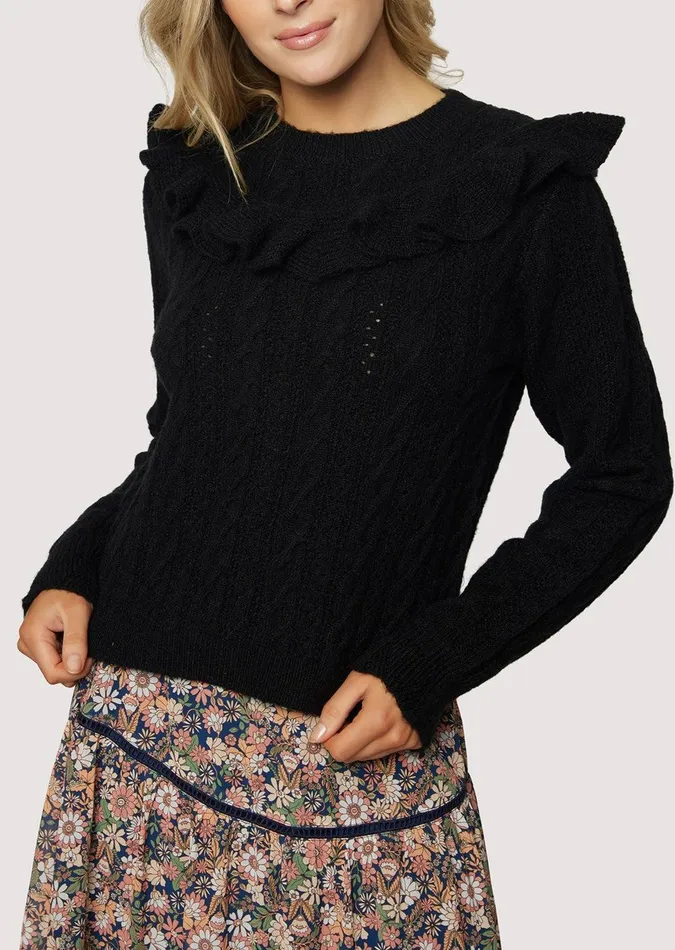 Gracie Ruffle Top Black Women Lost Wander Sweaters