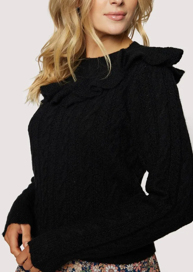 Gracie Ruffle Top Black Women Lost Wander Sweaters