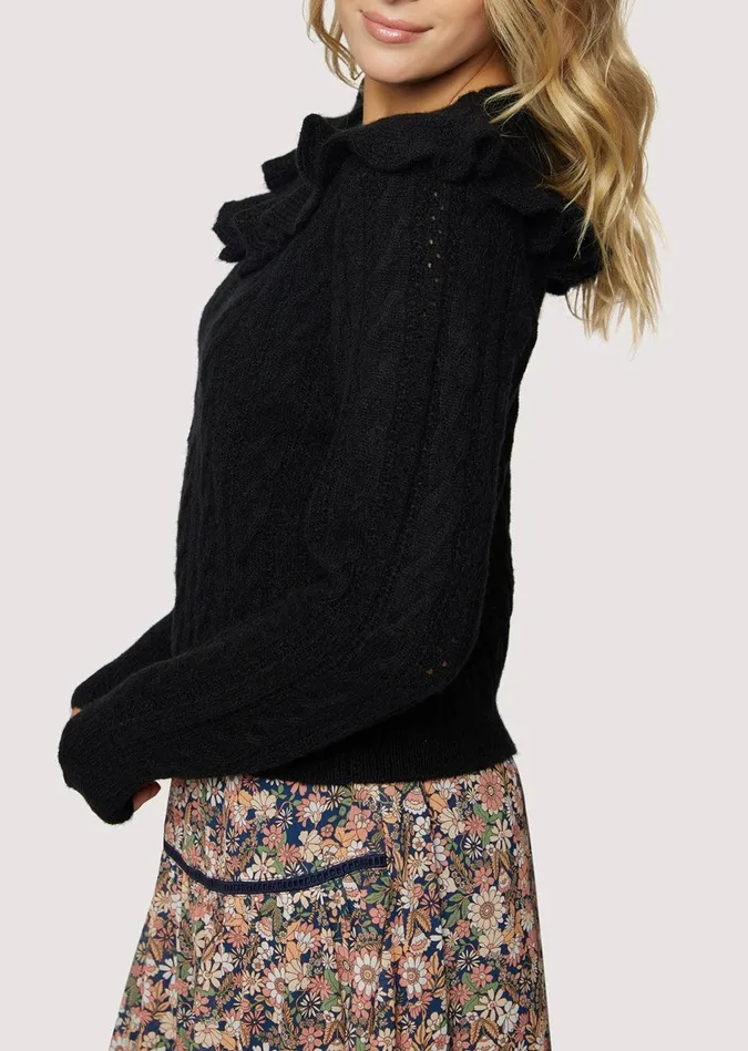 Gracie Ruffle Top Black Women Lost Wander Sweaters