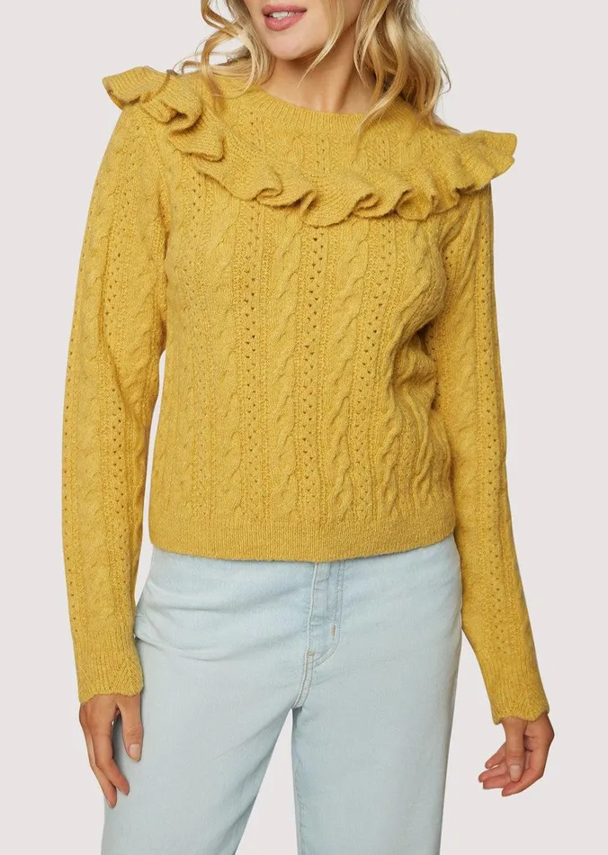 Gracie Ruffle Top Butterscotch Women Lost Wander Sweaters