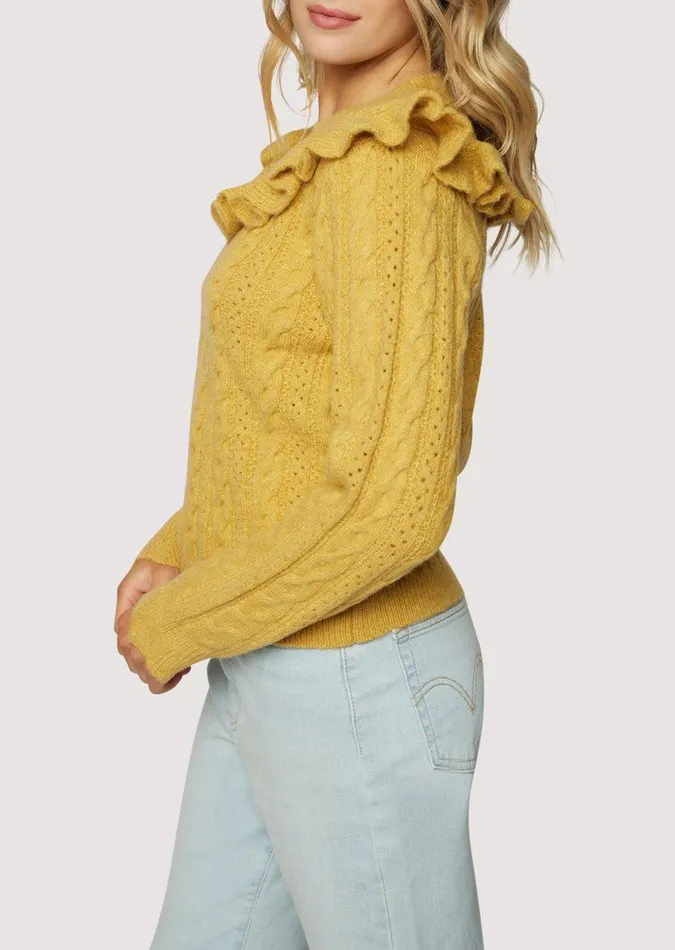 Gracie Ruffle Top Butterscotch Women Lost Wander Sweaters