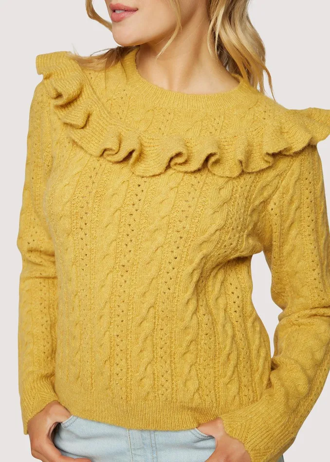 Gracie Ruffle Top Butterscotch Women Lost Wander Sweaters