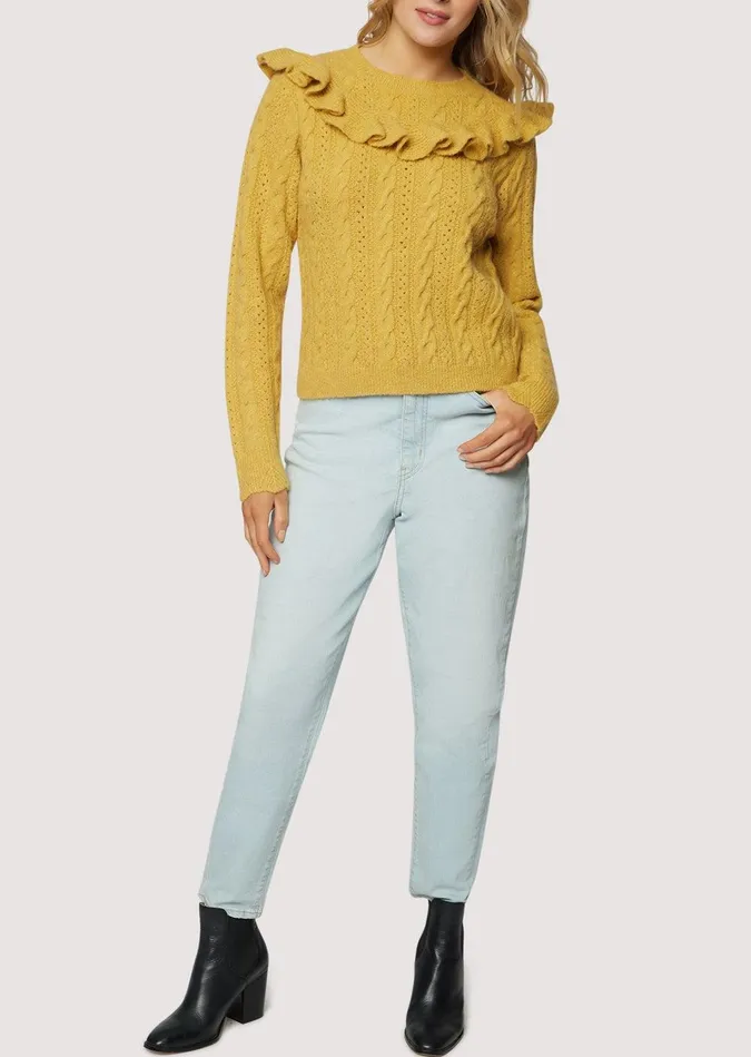 Gracie Ruffle Top Butterscotch Women Lost Wander Sweaters