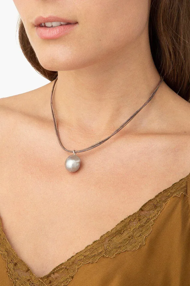 Grey Baroque Pearl On Leather Cord Necklace Women Chan Luu Necklaces