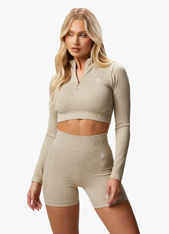 Gym King Gymwear Women Formation Rib 14 Zip 8211 Oatmeal Marl