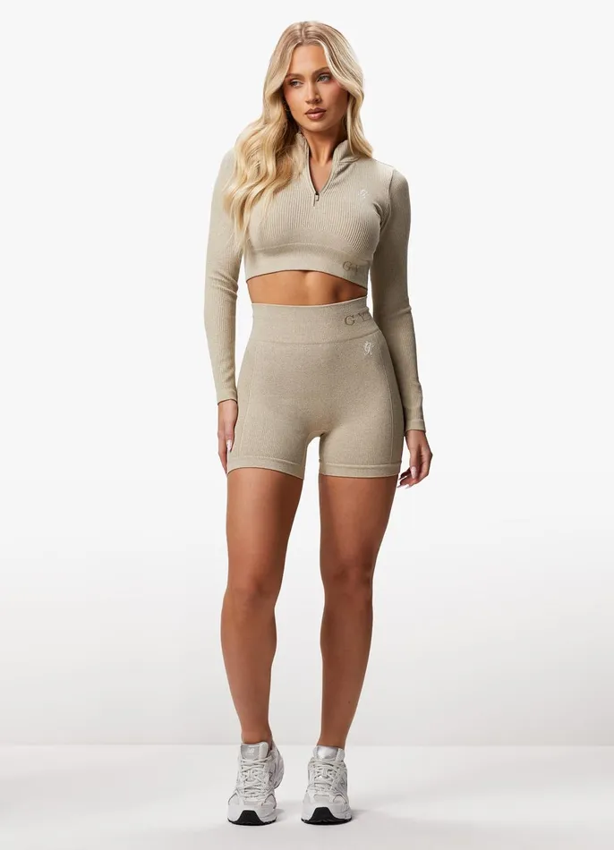 Gym King Gymwear Women Formation Rib 14 Zip 8211 Oatmeal Marl
