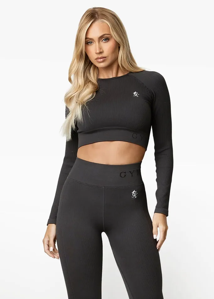 Gym King Gymwear Women Formation Rib LS Crop 8211 Dark Pewter
