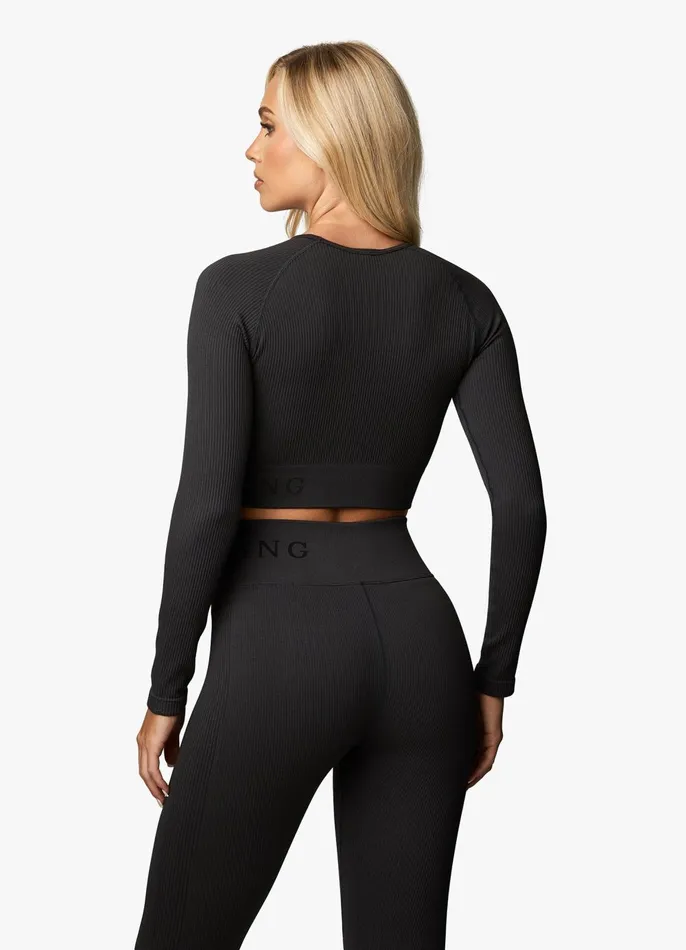 Gym King Gymwear Women Formation Rib LS Crop 8211 Dark Pewter