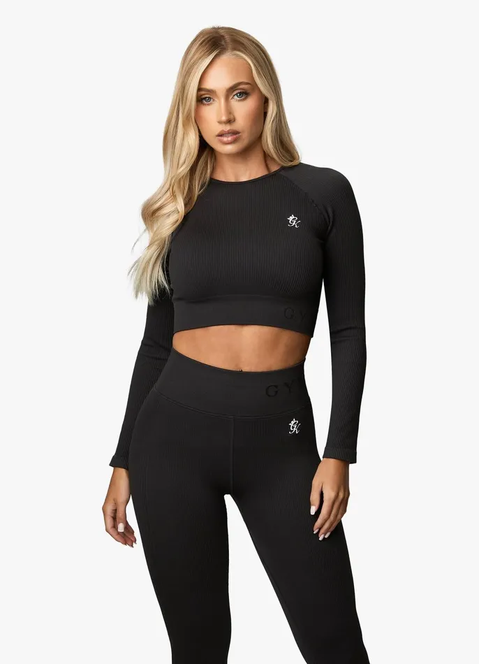 Gym King Gymwear Women Formation Rib LS Crop 8211 Dark Pewter