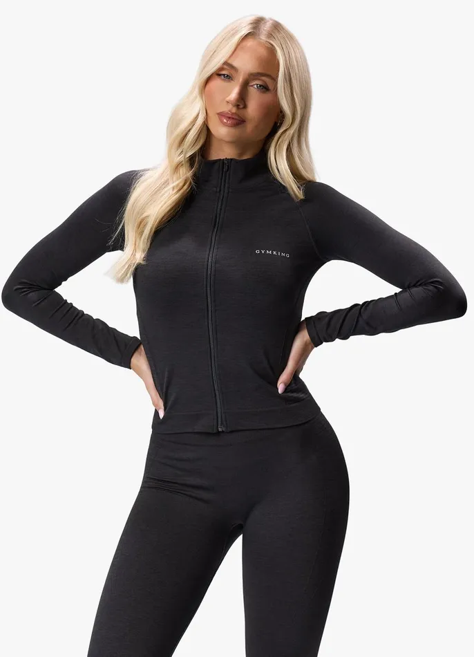Gym King Gymwear Women Results 20 Seamless Full Zip Funnel 8211 Black