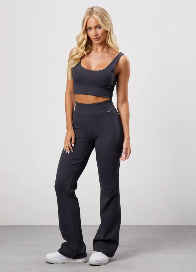 Gym King Leggings Women 365 Rib Flared Legging 8211 Dark Pewter