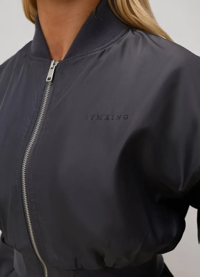 Gym King Outerwear Women Satin Cargo Bomber 8211 Graphite