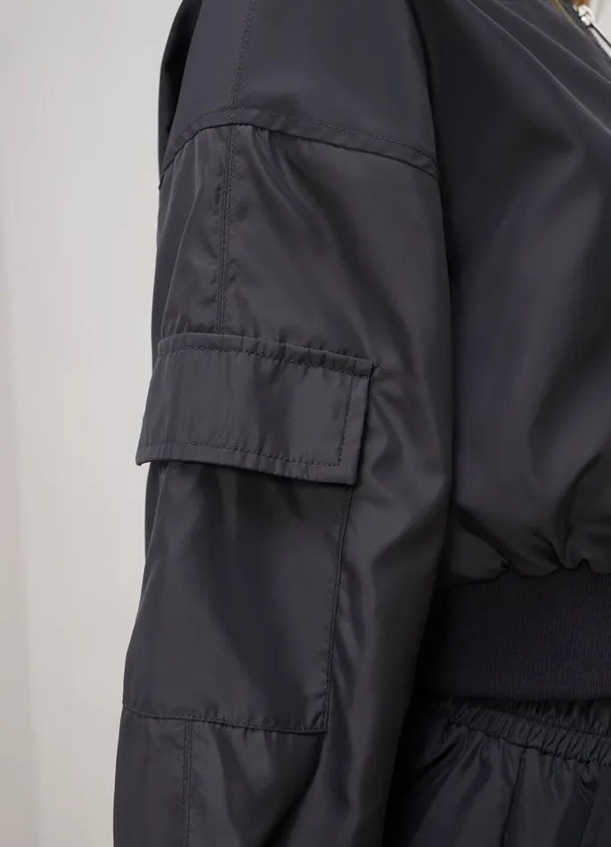 Gym King Outerwear Women Satin Cargo Bomber 8211 Graphite