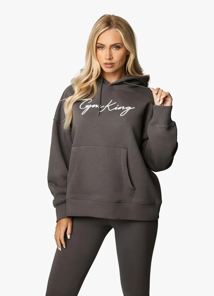 Gym King Sweatshirts and Hoodies Women Script Hood 8211 SteelWhite