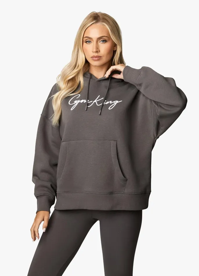 Gym King Sweatshirts and Hoodies Women Script Hood 8211 SteelWhite