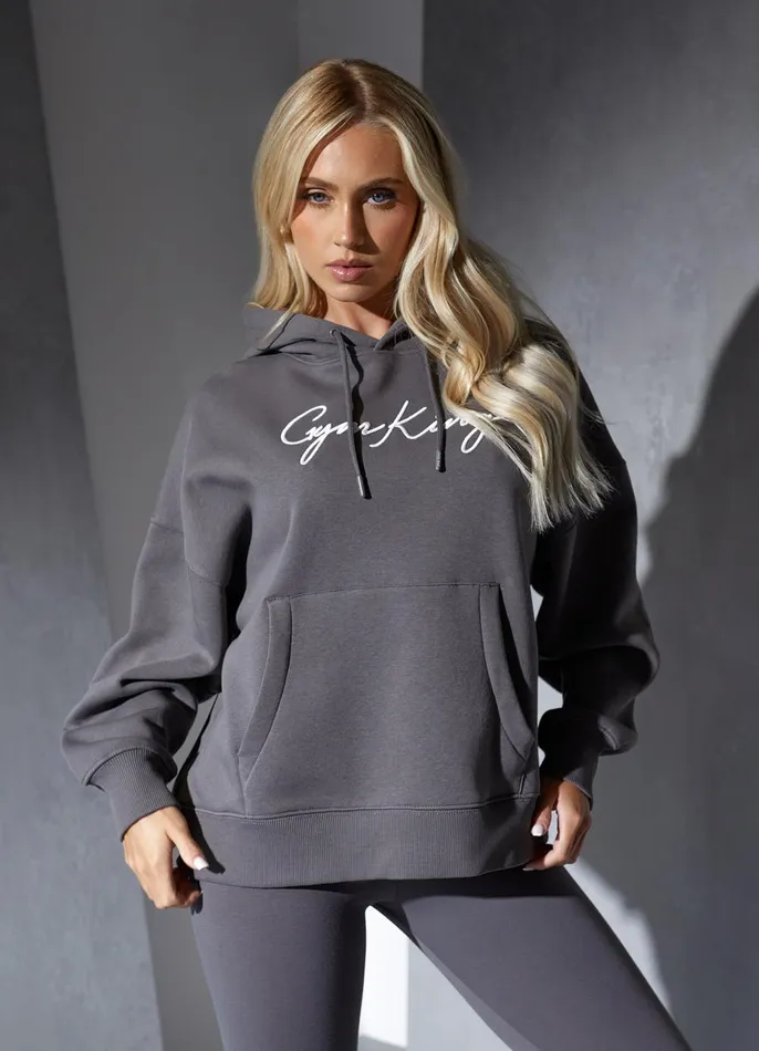 Gym King Sweatshirts and Hoodies Women Script Hood 8211 SteelWhite