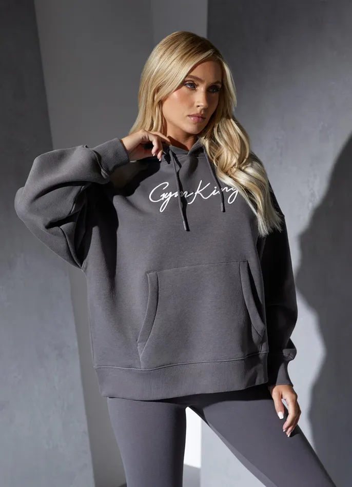 Gym King Sweatshirts and Hoodies Women Script Hood 8211 SteelWhite