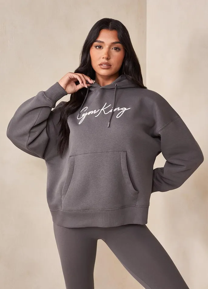 Gym King Sweatshirts and Hoodies Women Script Hood 8211 SteelWhite