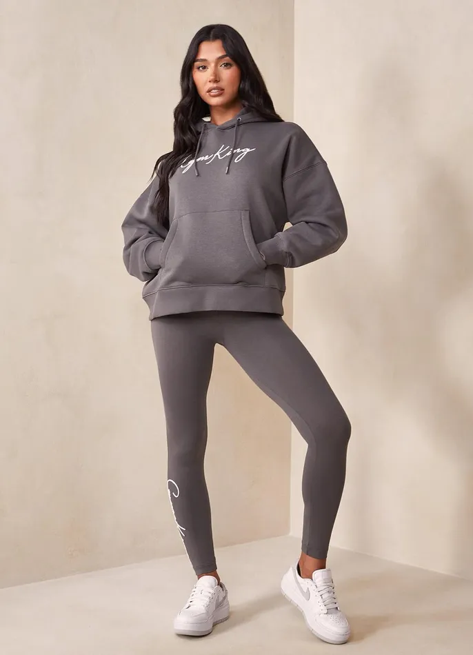 Gym King Sweatshirts and Hoodies Women Script Hood 8211 SteelWhite