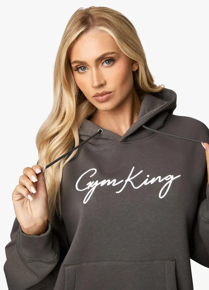 Gym King Sweatshirts and Hoodies Women Script Hood 8211 SteelWhite