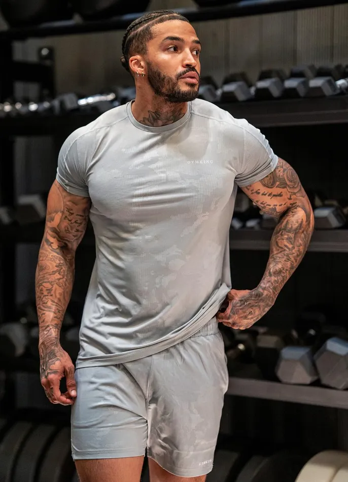 Gym King TShirts Men Debossed Camo SS Tee 8211 Cloudy Grey