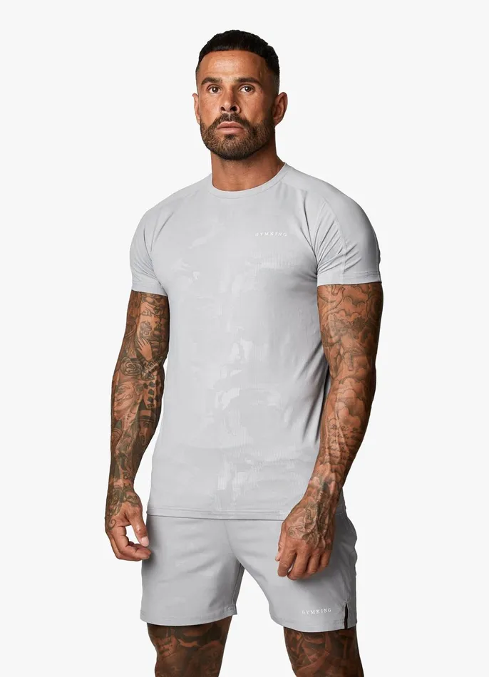 Gym King TShirts Men Debossed Camo SS Tee 8211 Cloudy Grey