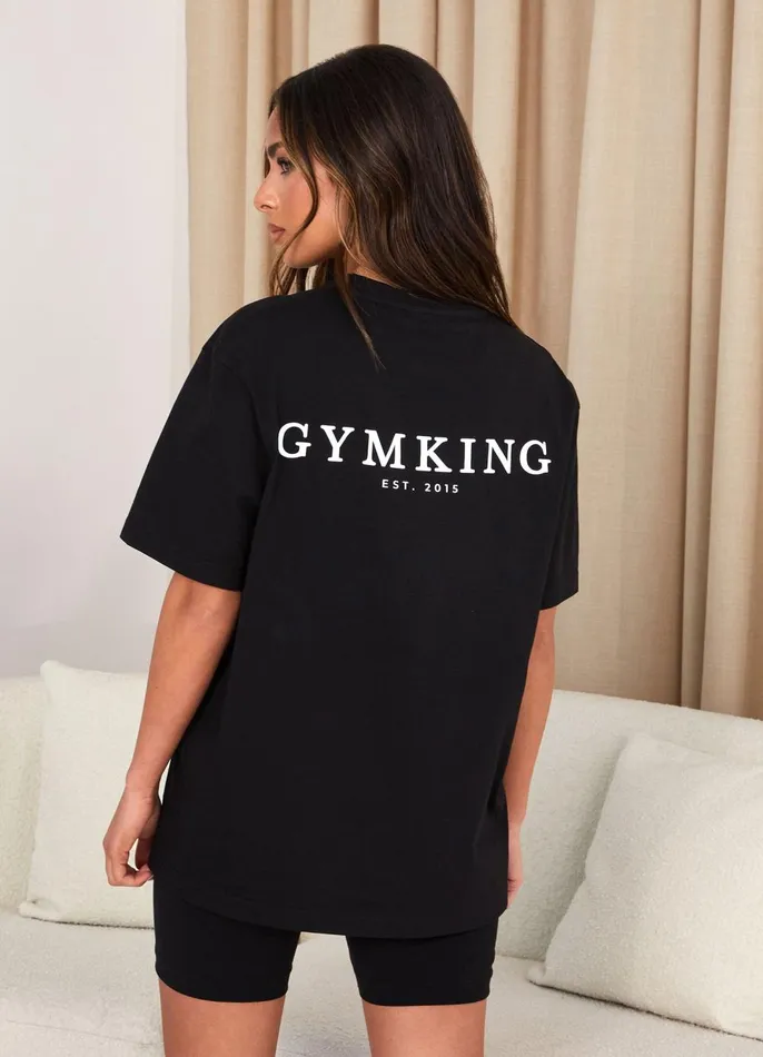 Gym King Tops and TShirts Women Established Boyfriend Tee 8211 BlackWhite