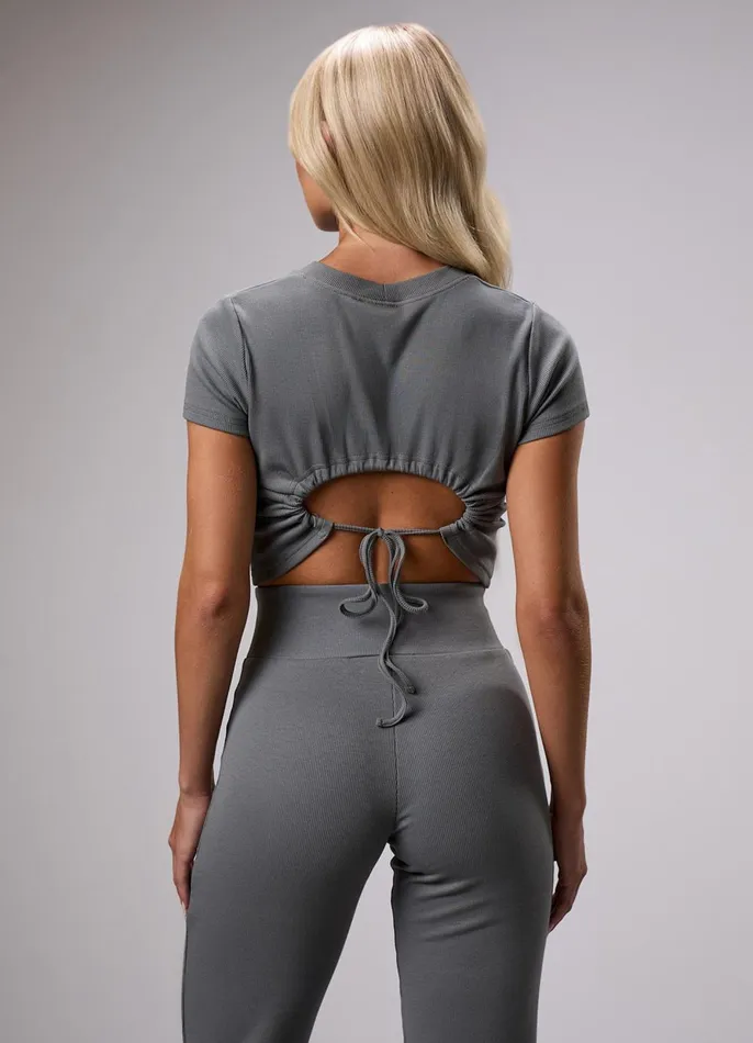 Gym King Tops and TShirts Women GKW Sports Luxe Rib Crop Tee 8211 Dark Sage