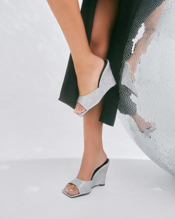 Heels Billini Mules MARIA SILVER RHINESTONE