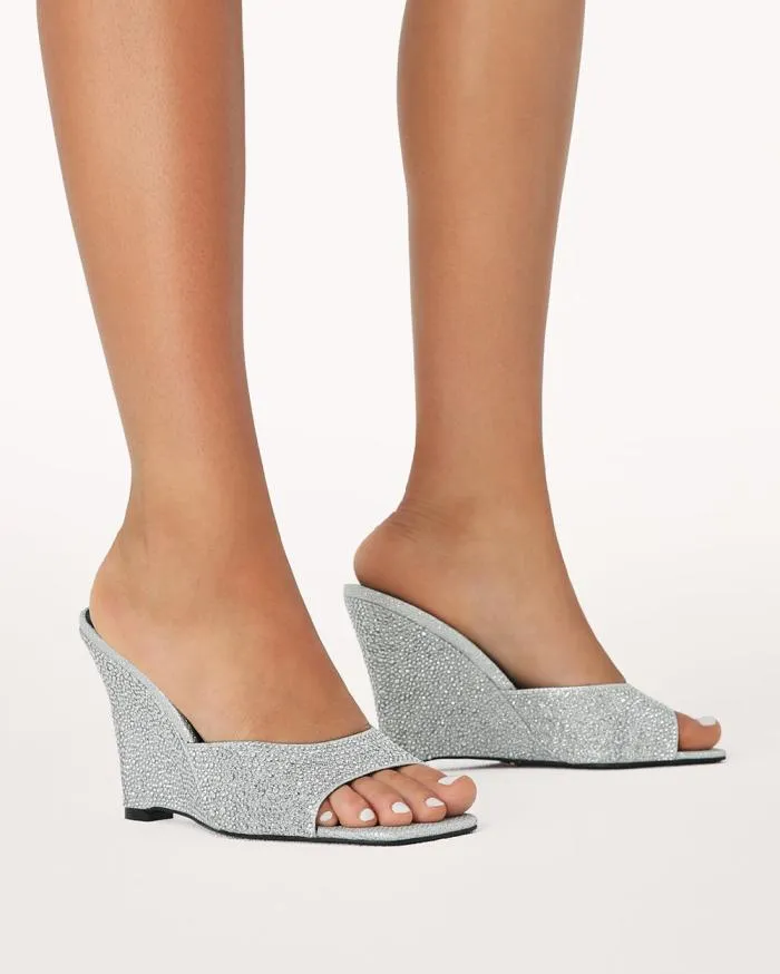 Heels Billini Mules MARIA SILVER RHINESTONE