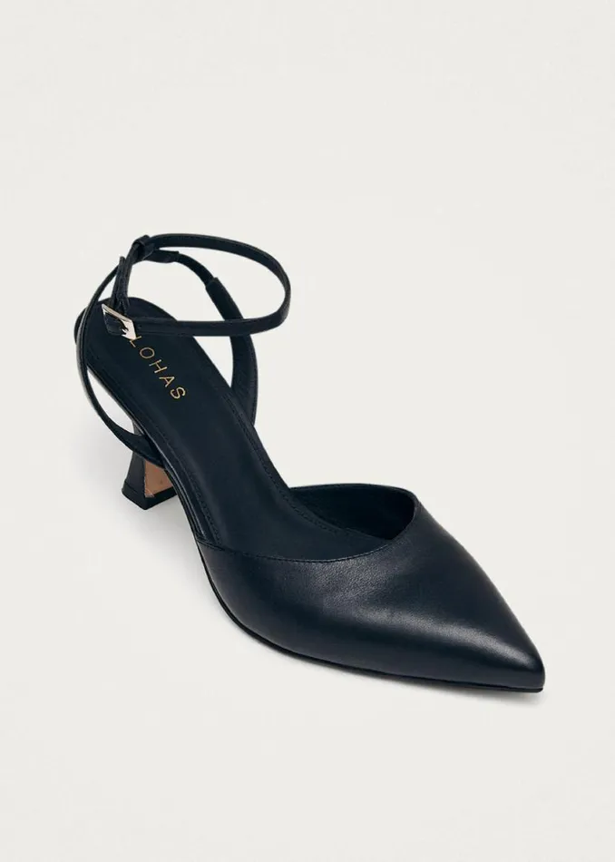 Heels Women ALOHAS Cinderella Black Leather Pumps