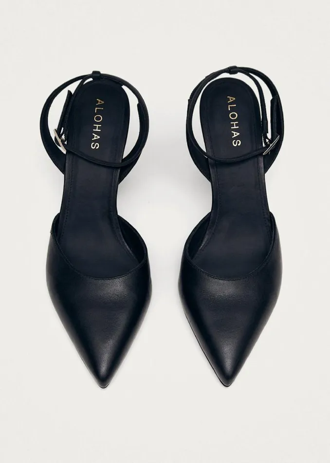 Heels Women ALOHAS Cinderella Black Leather Pumps