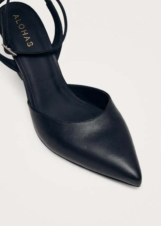 Heels Women ALOHAS Cinderella Black Leather Pumps