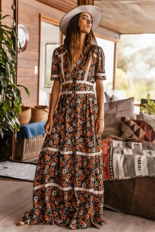 Holly Floral Maxi Dress Black Women Bohme Dresses